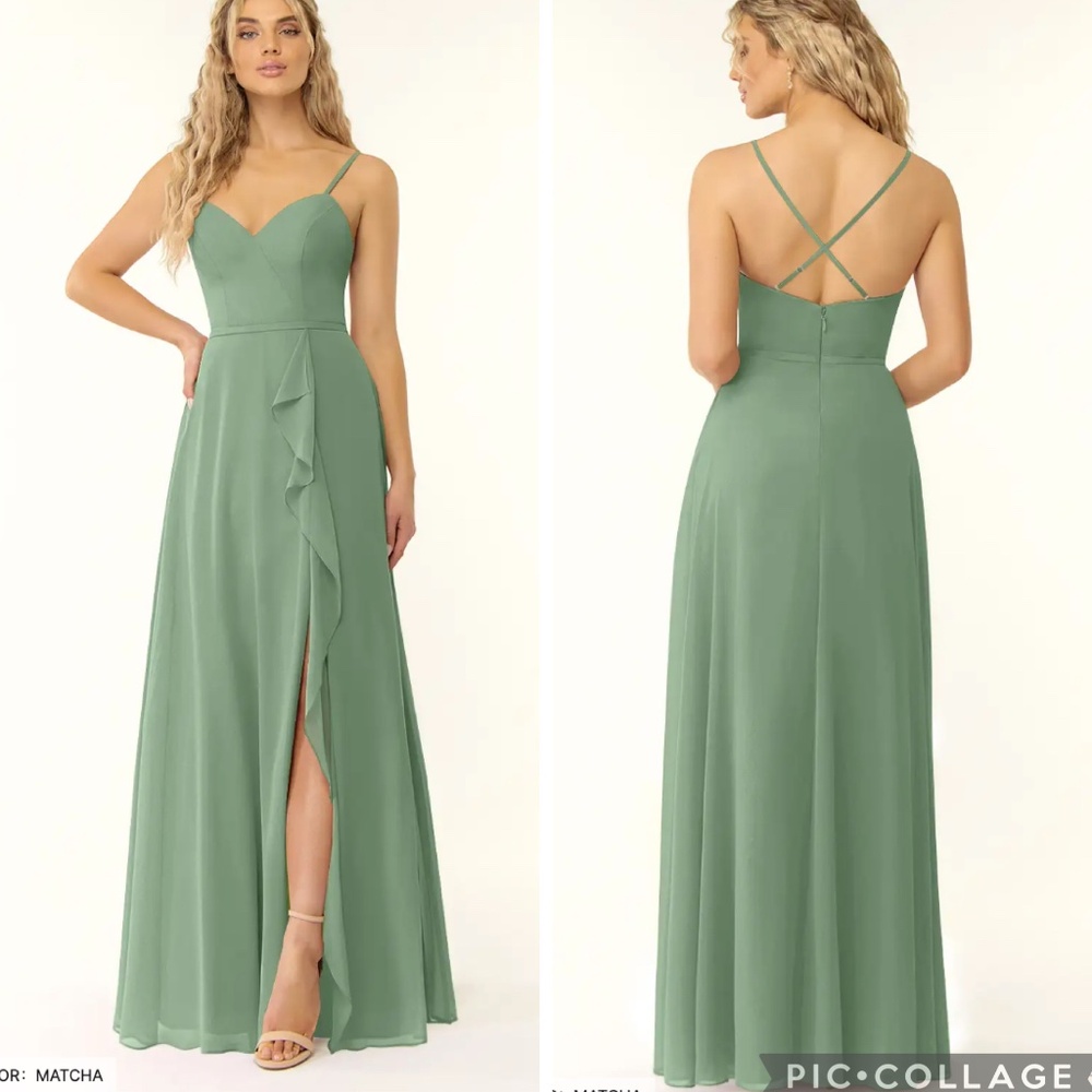 Braidsmaid . “Azazie” matcha A-line v-neck ruffle chiffon dress